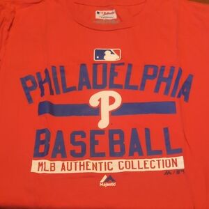 Majestic Red and Blue Ladies  Philadelphia Baseball Tee